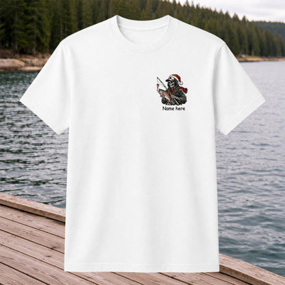 Name Here Personalized Christmas Skeleton Trout Fishing T-Shirt