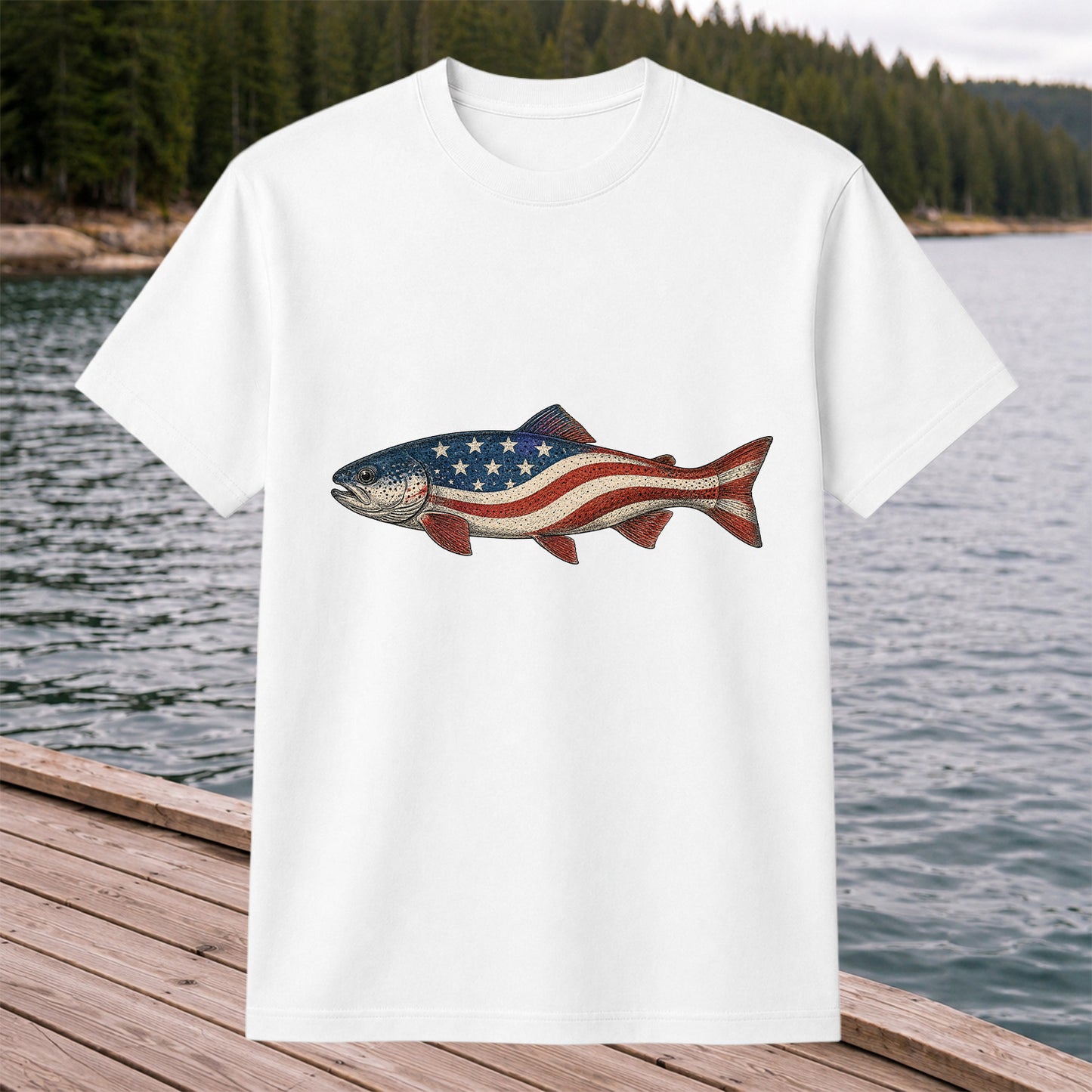 American Flag Trout Patriotic Fishing Graphic T-Shirt