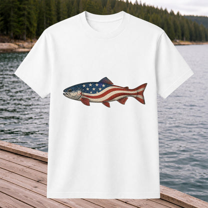 American Flag Trout Patriotic Fishing Graphic T-Shirt