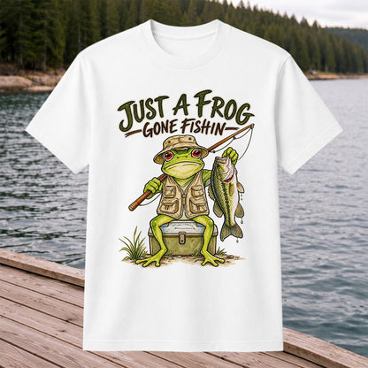 Just a Frog Gone Fishin' Bass Fishing Graphic T-Shirt