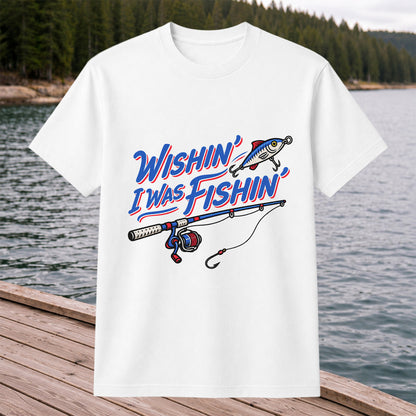 Wishin' I Was Fishin' Fishing Rod and Lure Graphic T-Shirt