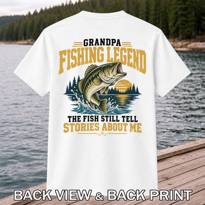 Grandpa Fishing Legend Jumping Bass Vintage Fishing T-Shirt | Back Print