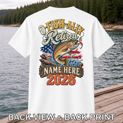 Retired Trout Fishing Patriotic Personalized Graphic T-Shirt | Back Print