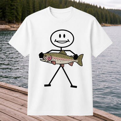 Stick Figure Holding a Rainbow Trout Fishing T-Shirt