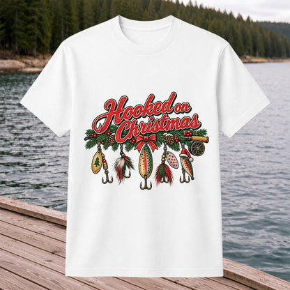 Hooked on Christmas Fishing Lure Ornaments Graphic T-Shirt