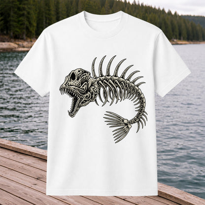 Gothic Fish Skeleton Fishing Graphic T-Shirt