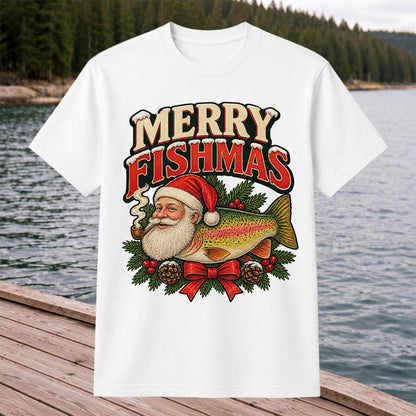 Merry Fishmas Santa Rainbow Trout Christmas Fishing T-Shirt