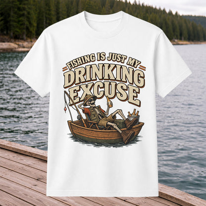 Fishing Is Just My Drinking Excuse Skeleton Angler T-Shirt