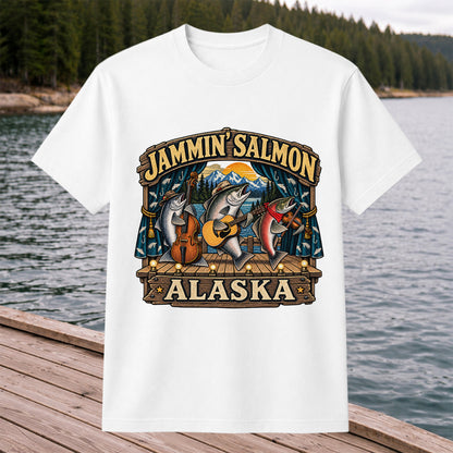 Jammin' Salmon Alaska Fish Band Graphic T-Shirt