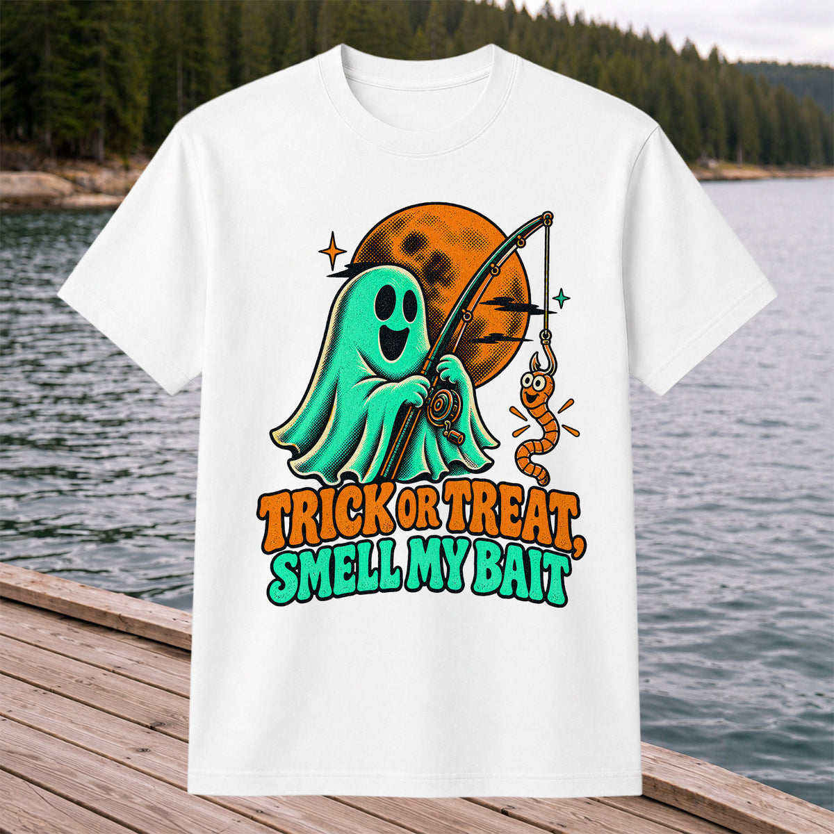 Trick or Treat, Smell My Bait Ghost Halloween Fishing T-Shirt