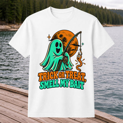 Trick or Treat, Smell My Bait Ghost Halloween Fishing T-Shirt