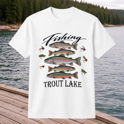 Fishing Trout Lake Vintage Trout and Flies Graphic T-Shirt
