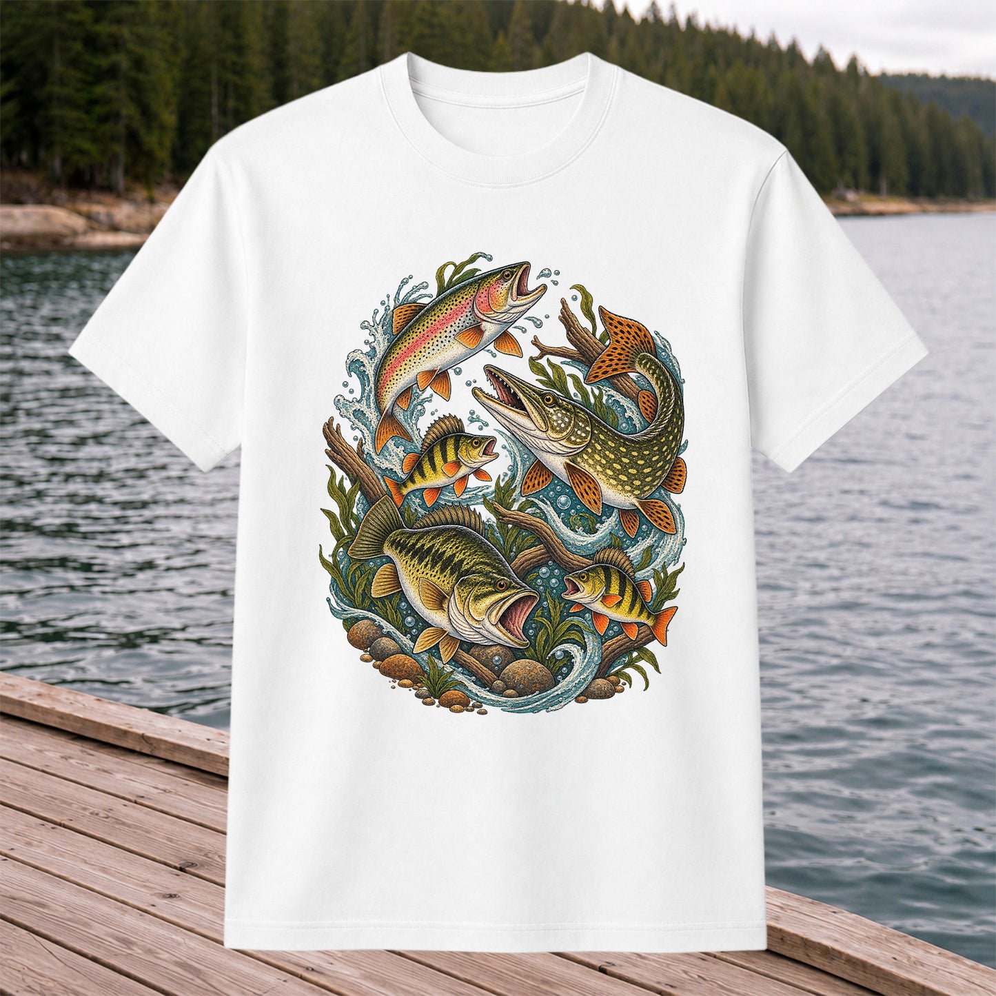 Trout Pike Bass and Perch Freshwater Fishing Graphic T-Shirt