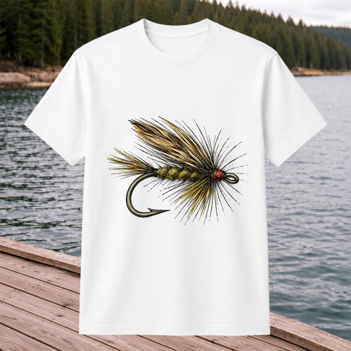 Vintage Fly Fishing Lure and Hook Graphic T-Shirt