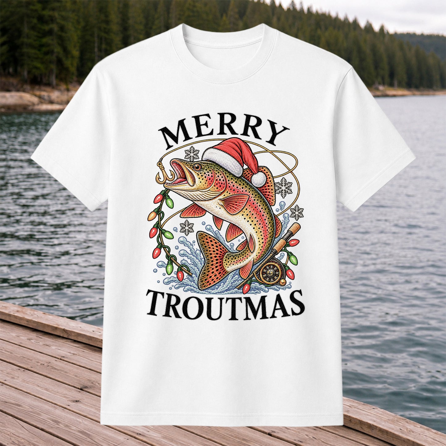 Merry Troutmas Rainbow Trout Christmas Fishing T-Shirt