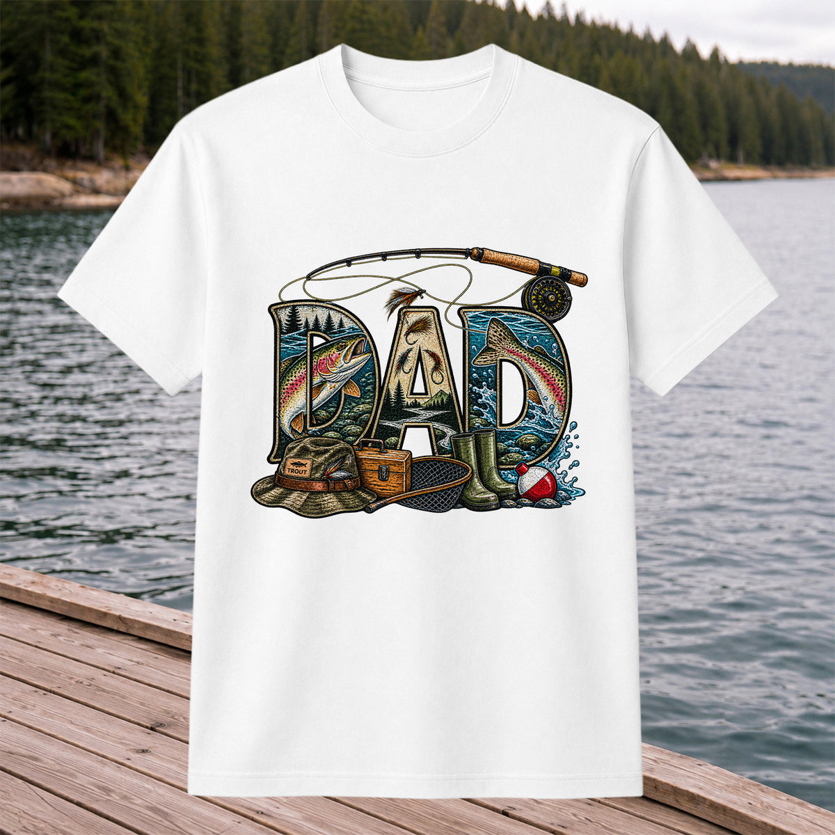 Dad Rainbow Trout Fly Fishing Vintage Graphic T-Shirt
