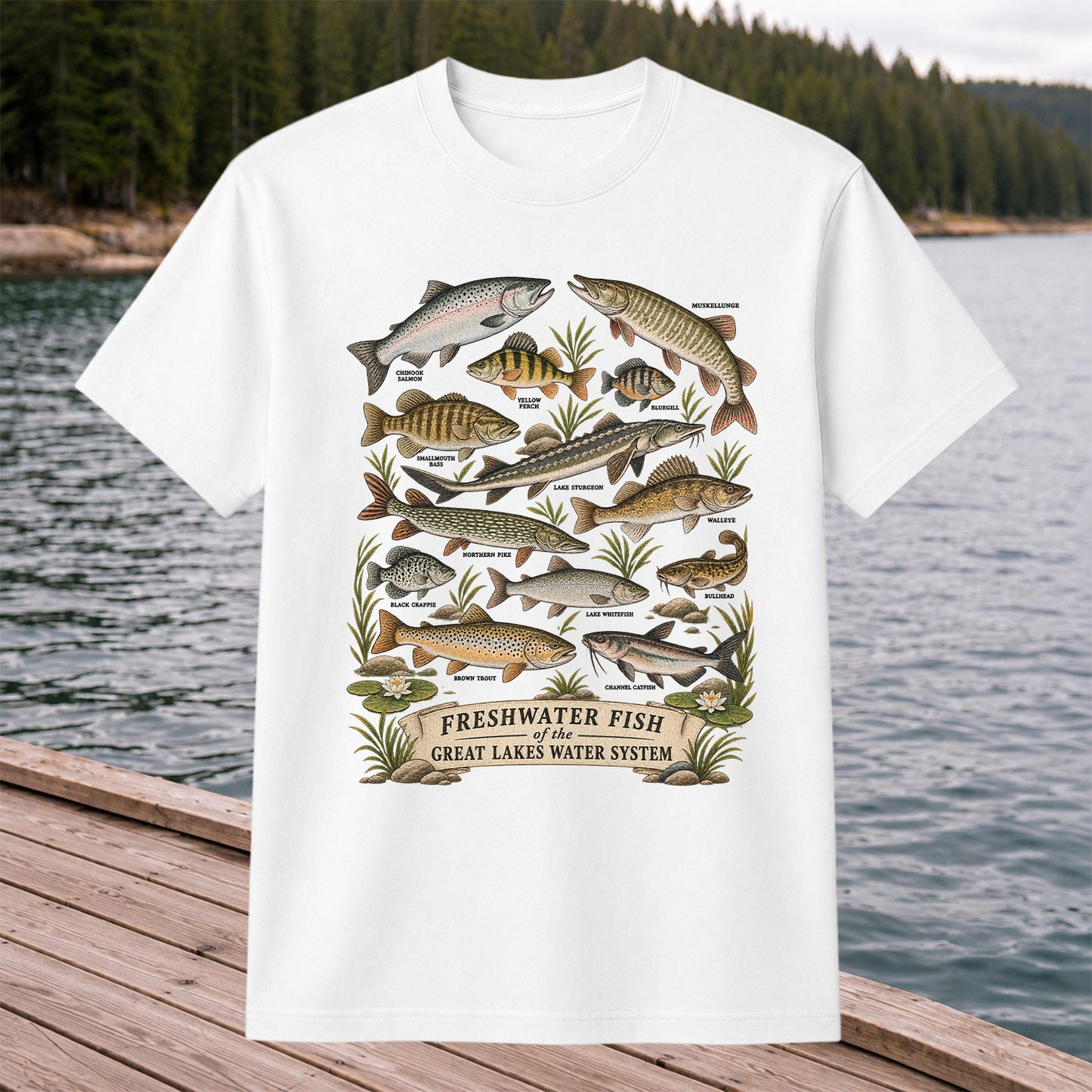 Freshwater Fish of the Great Lakes Water System Graphic T-Shirt