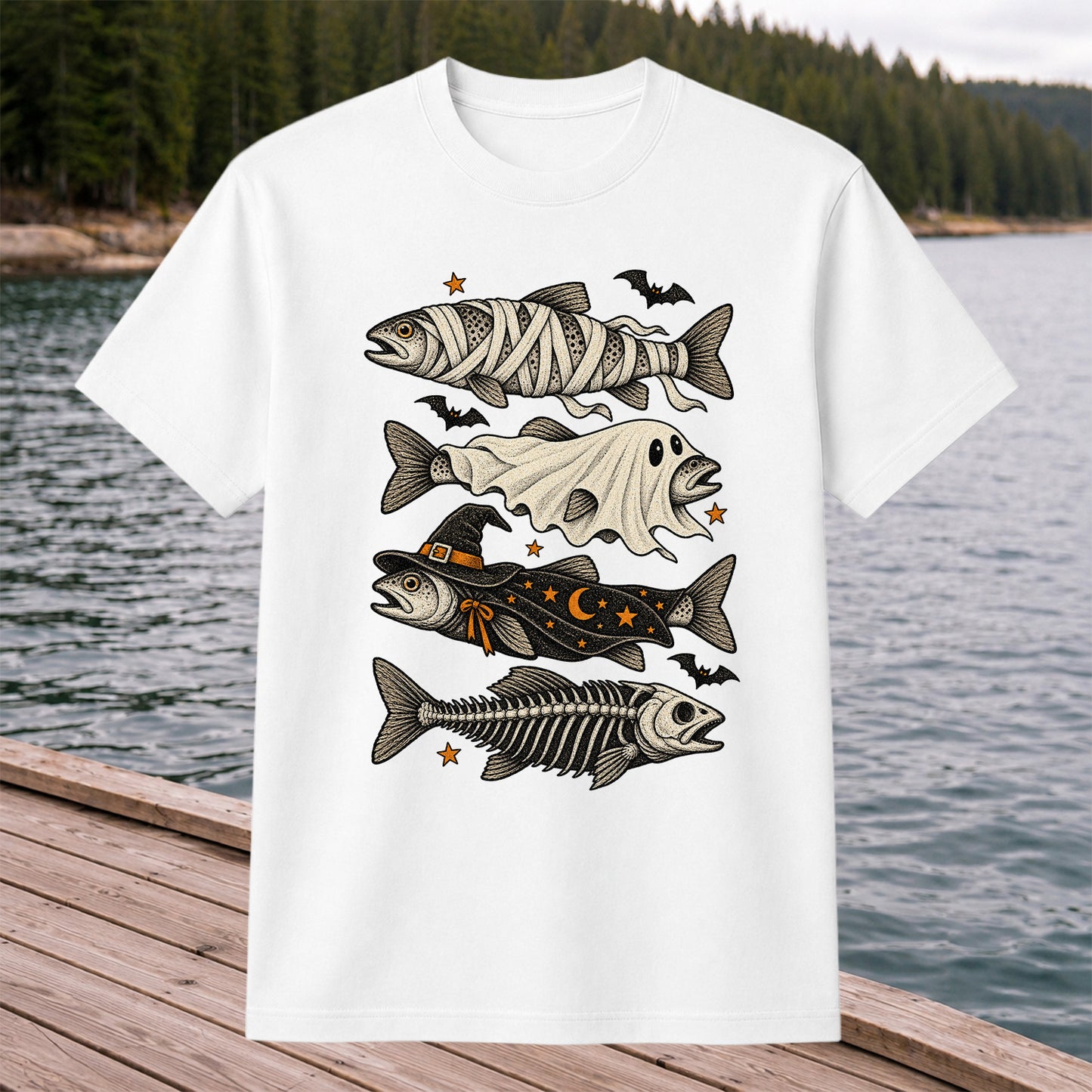 Halloween Costume Fish Spooky Fishing Graphic T-Shirt