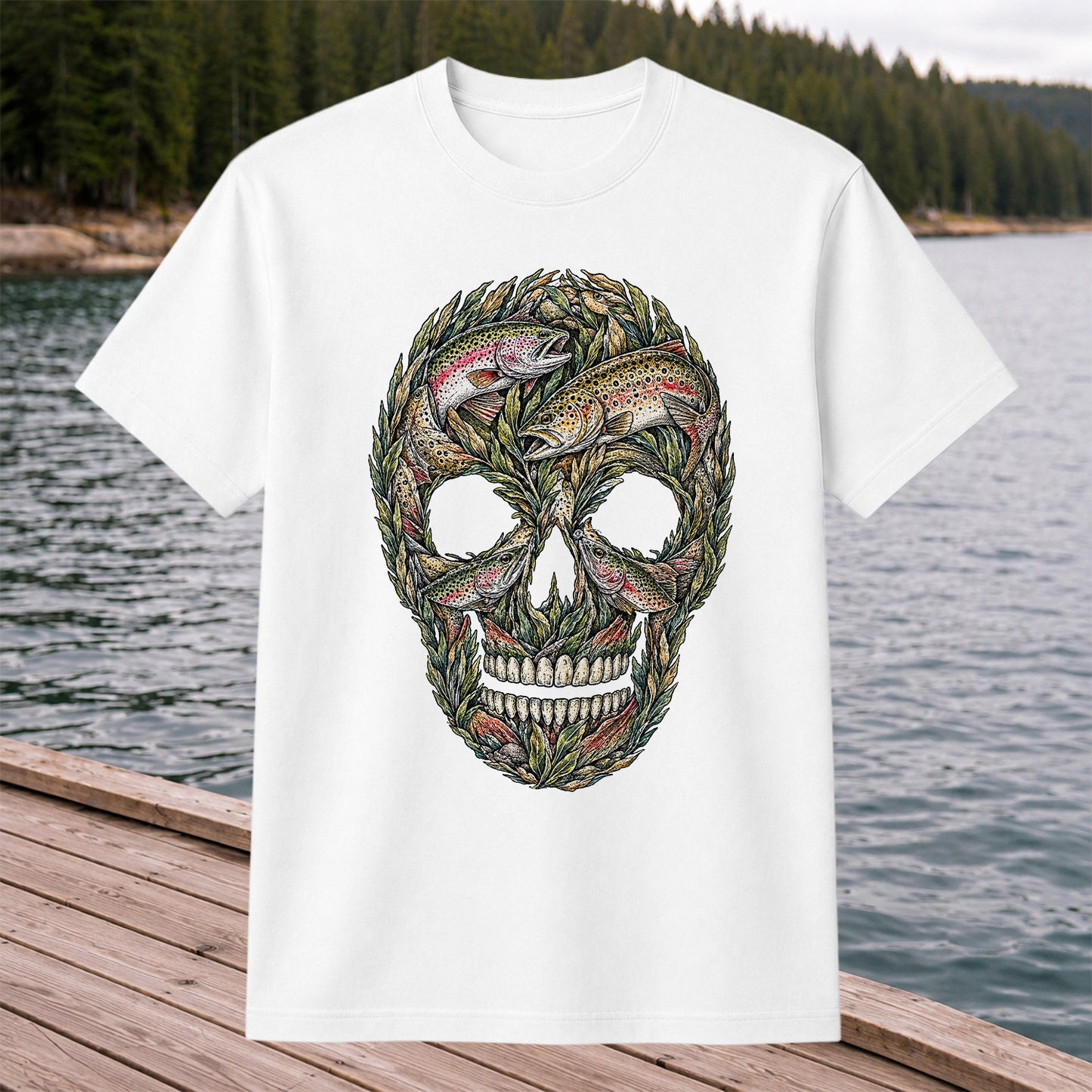 Rainbow and Brown Trout Skull Fishing Graphic T-Shirt