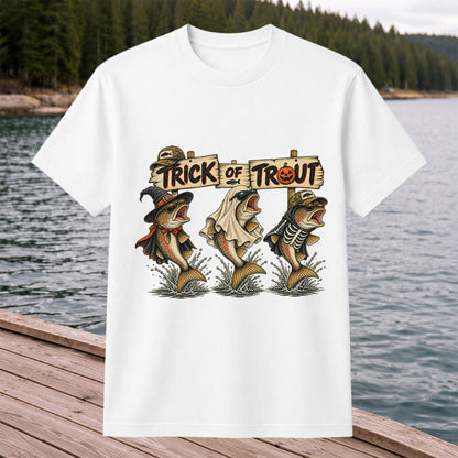 Trick or Trout Halloween Three Trout Fishing T-Shirt