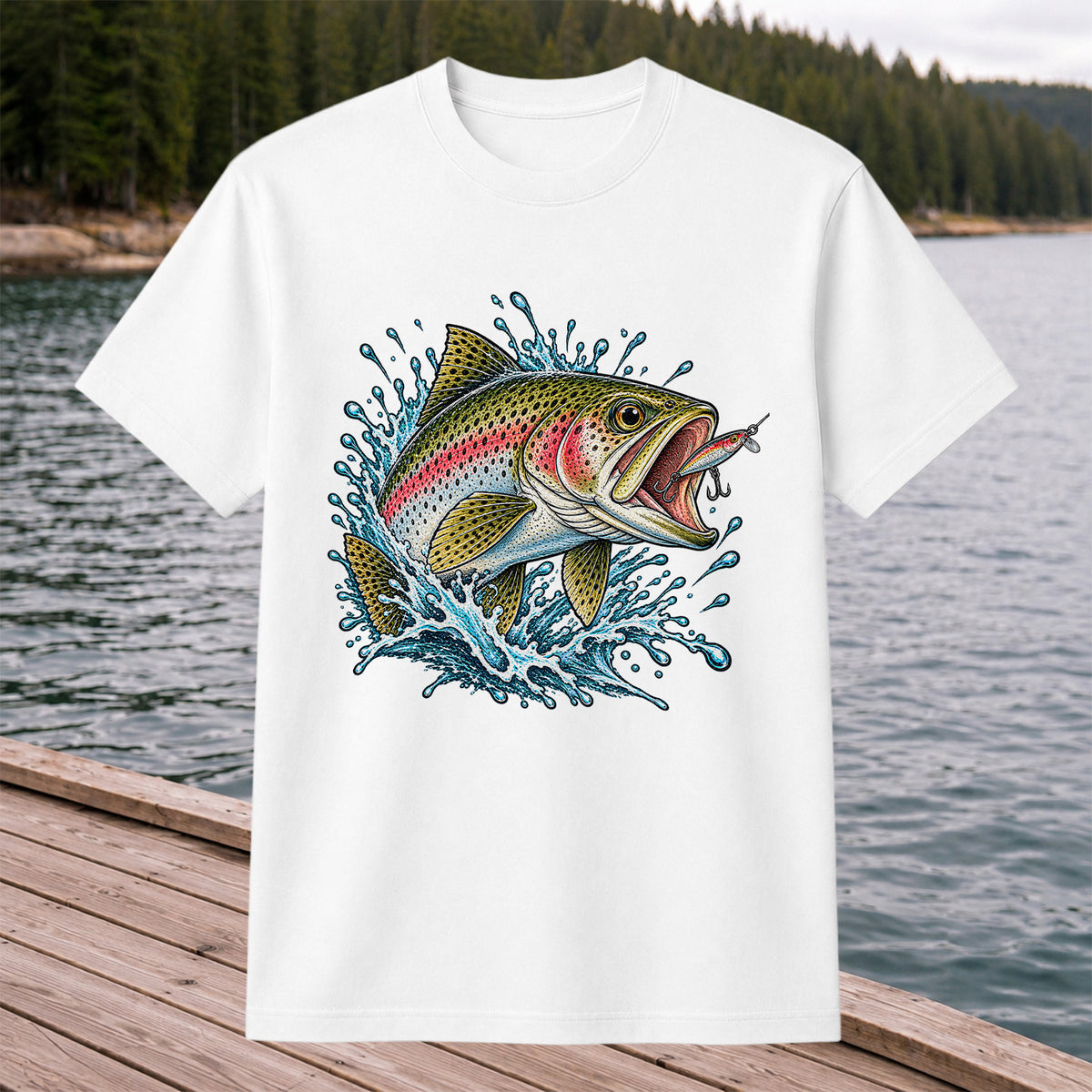 Rainbow Trout Striking a Fishing Lure Graphic T-Shirt