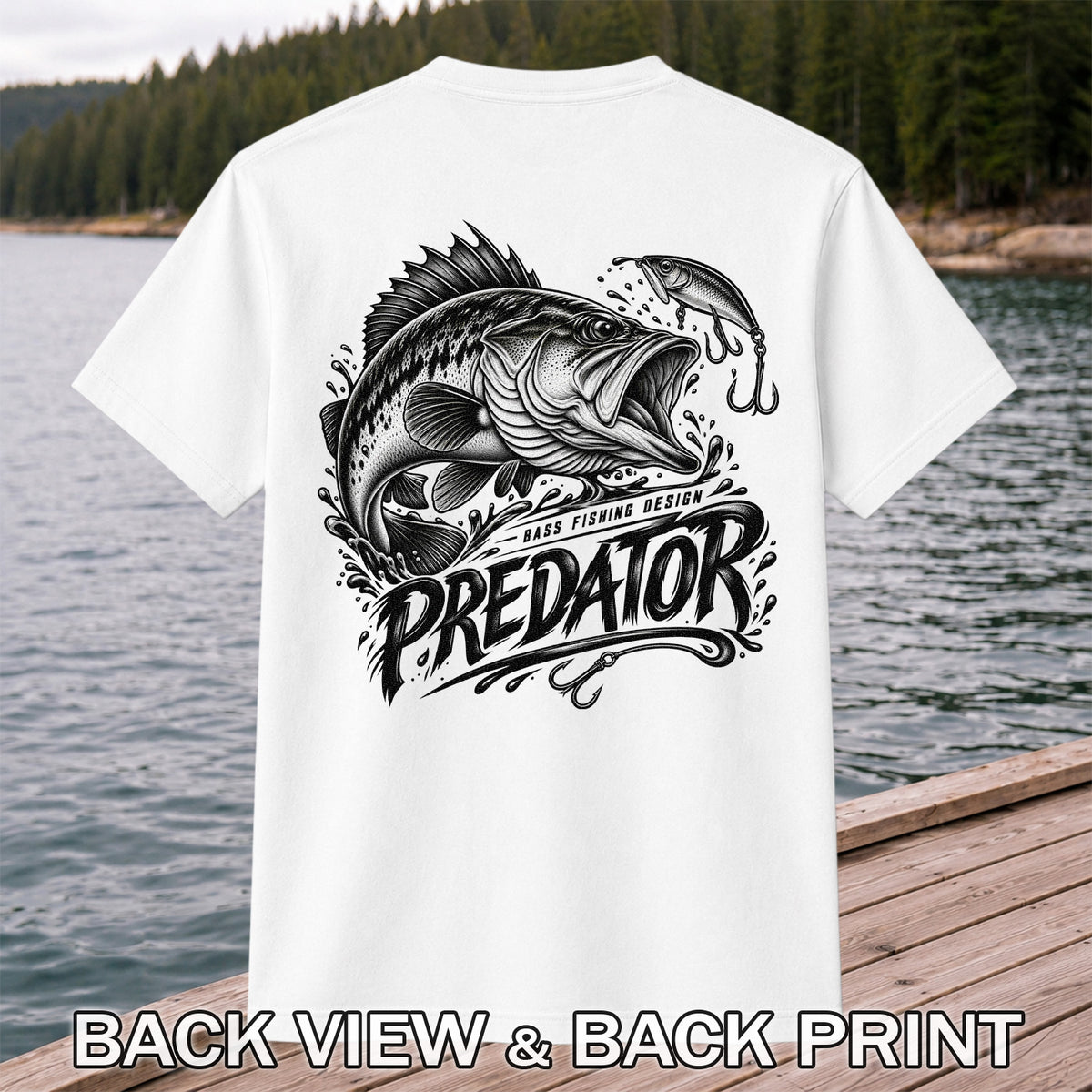 Predator Bass Fishing Design Largemouth Bass Graphic T-Shirt | Back Print