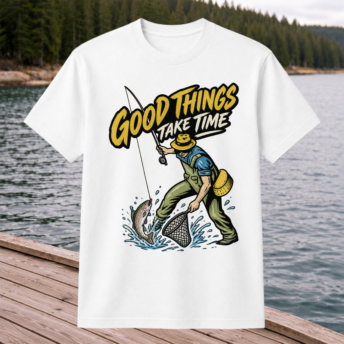 Good Things Take Time Rainbow Trout Fly Fishing Graphic T-Shirt