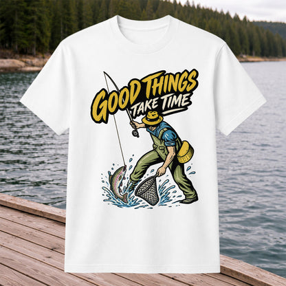 Good Things Take Time Rainbow Trout Fly Fishing Graphic T-Shirt