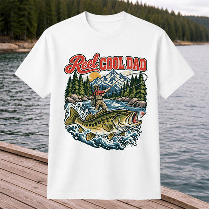 Reel Cool Dad Largemouth Bass Fishing Graphic T-Shirt