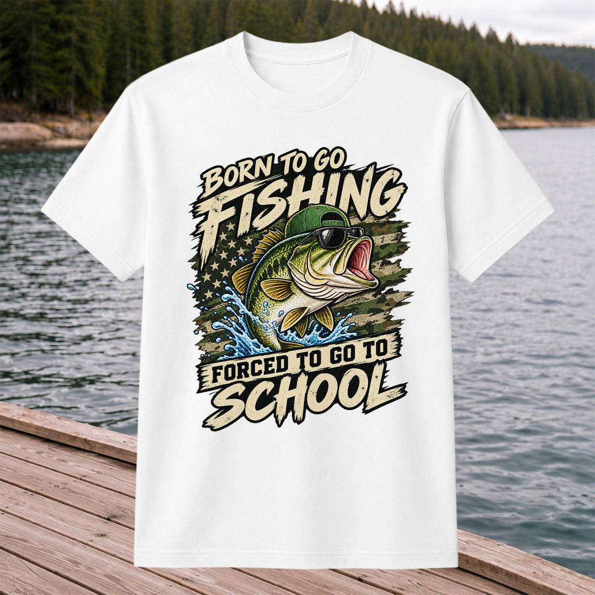 Born to Go Fishing Forced to Go to School Bass Graphic T-Shirt