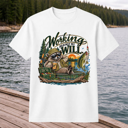 Working Against My Will Raccoon Bass Fishing T-Shirt