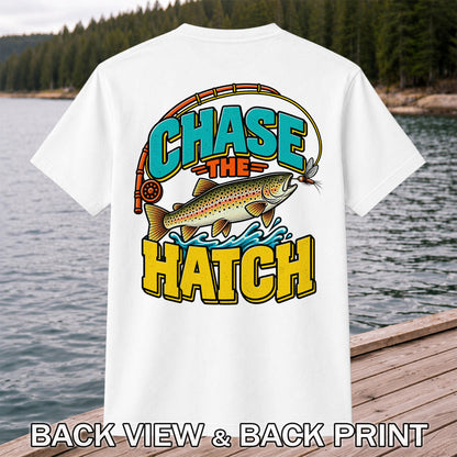 Chase the Hatch Brown Trout Fly Fishing T-Shirt | Back Print