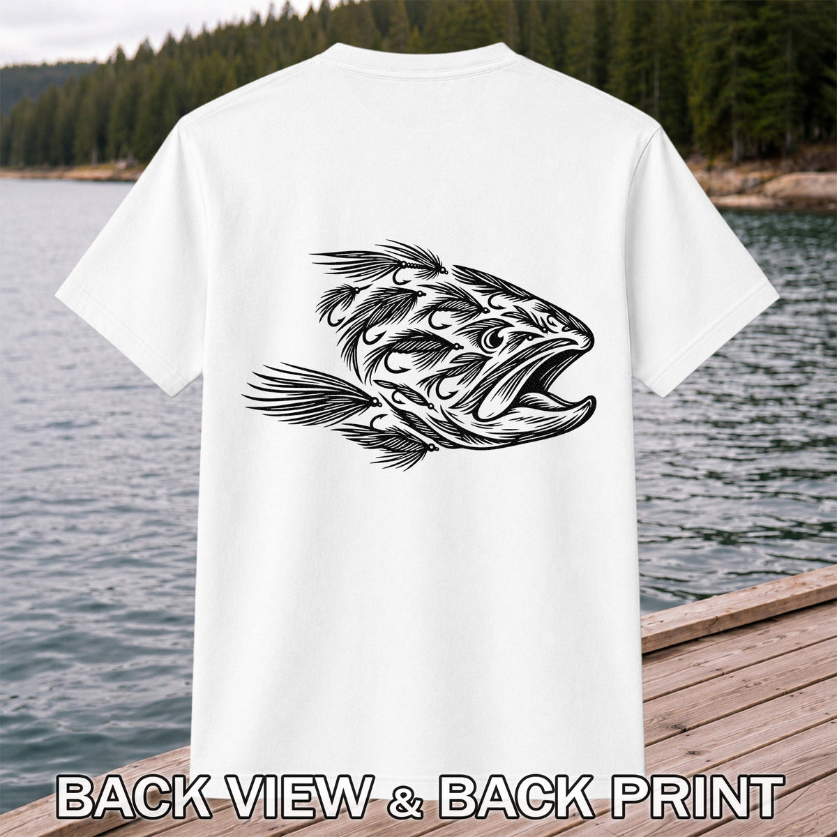 Fly Fishing Fish Design Graphic T-Shirt | Back Print