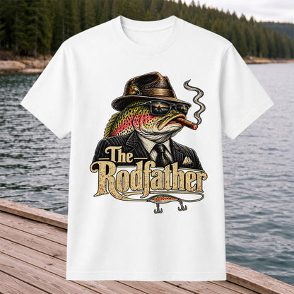 The Rodfather Rainbow Trout Gangster Funny Fishing T-Shirt