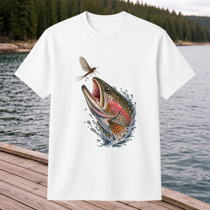 Rainbow Trout Chasing Mayfly Fishing Graphic T-Shirt