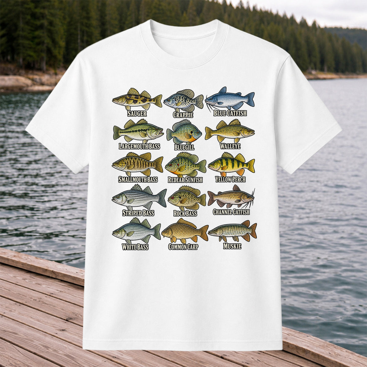 Bass Crappie and Catfish Freshwater Fish Chart Graphic T-Shirt