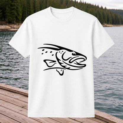 Minimalist Trout Line Art Fishing Graphic T-Shirt