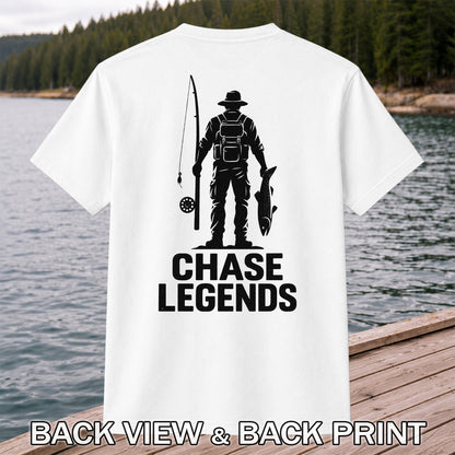 Chase Legends Fly Fishing Angler Silhouette Graphic T-Shirt | Back Print