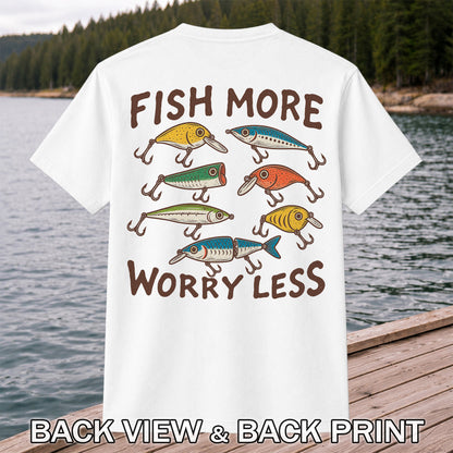 Colorful Fishing Lures and Hooks Graphic T-Shirt | Back Print