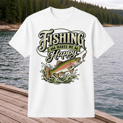 Fishing Makes Me Happy Rainbow Trout Vintage Graphic T-Shirt