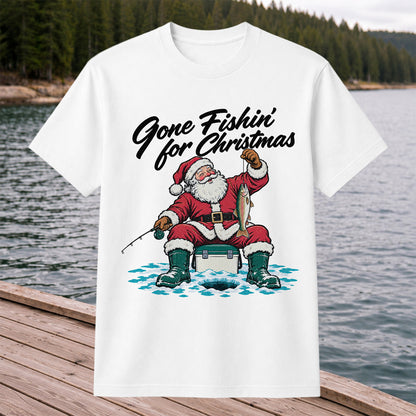 Santa Claus Ice Fishing Christmas Graphic T-Shirt