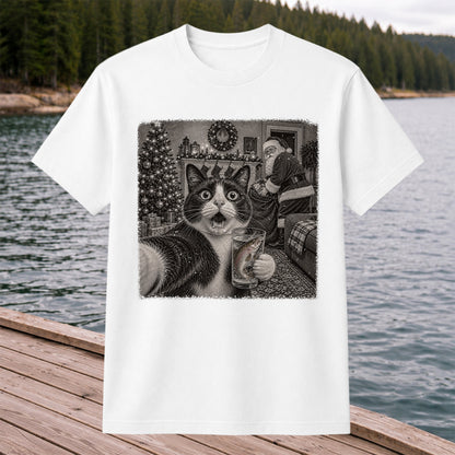 Christmas Cat Holding a Fish Mug Holiday Graphic T-Shirt