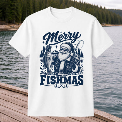 Merry Fishmas Santa Fishing Christmas Graphic T-Shirt