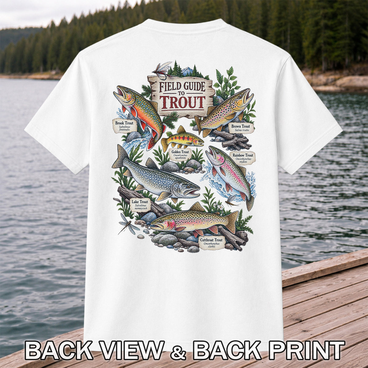 Field Guide to Trout Vintage Freshwater Fishing Graphic T-Shirt | Back Print