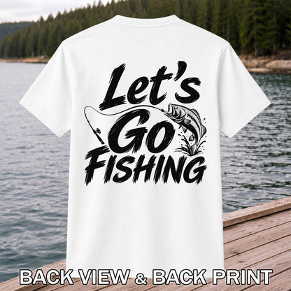 Let's Go Fishing with Jumping Bass Graphic T-Shirt | Back Print