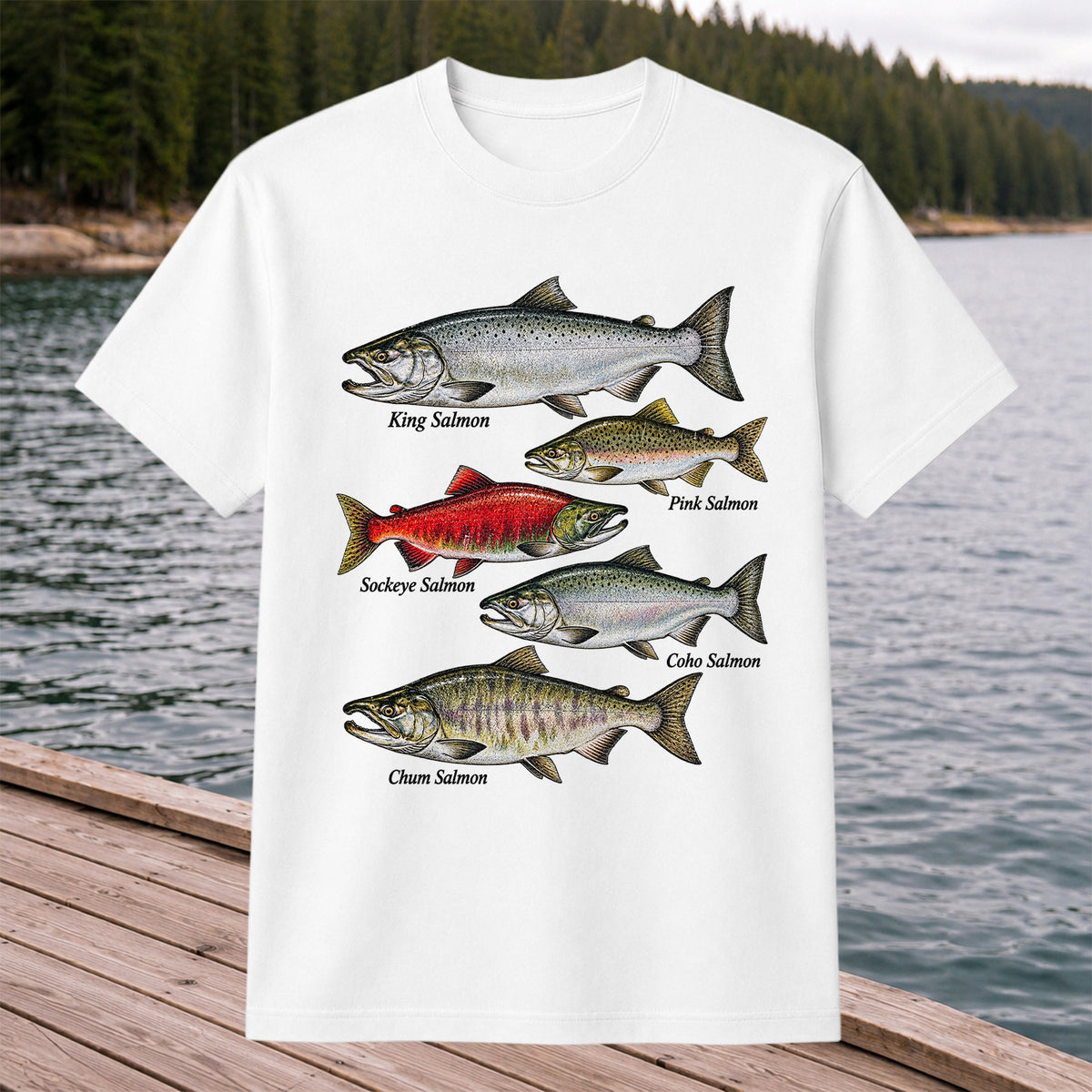 King Pink Sockeye Coho and Chum Salmon Fishing Graphic T-Shirt