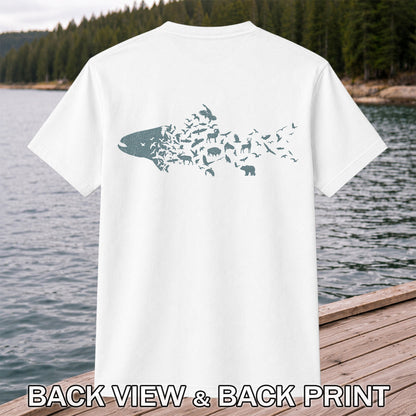 Wildlife Fish Silhouette Fishing Graphic T-Shirt | Back Print