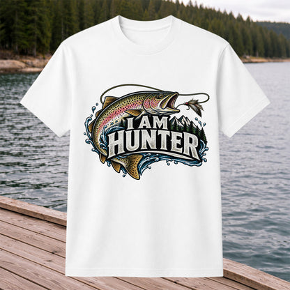 I Am Hunter Rainbow Trout Fly Fishing Mountain Graphic T-Shirt