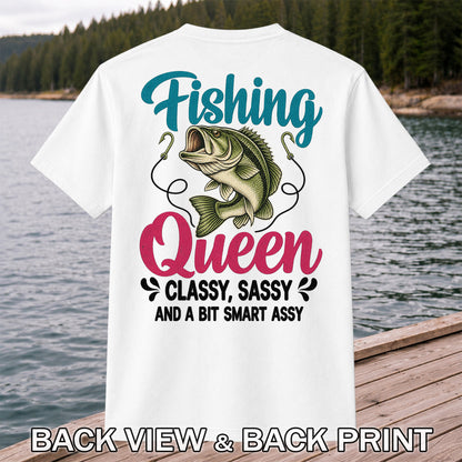 Fishing Queen Bass Funny Fishing Graphic T-Shirt | Back Print