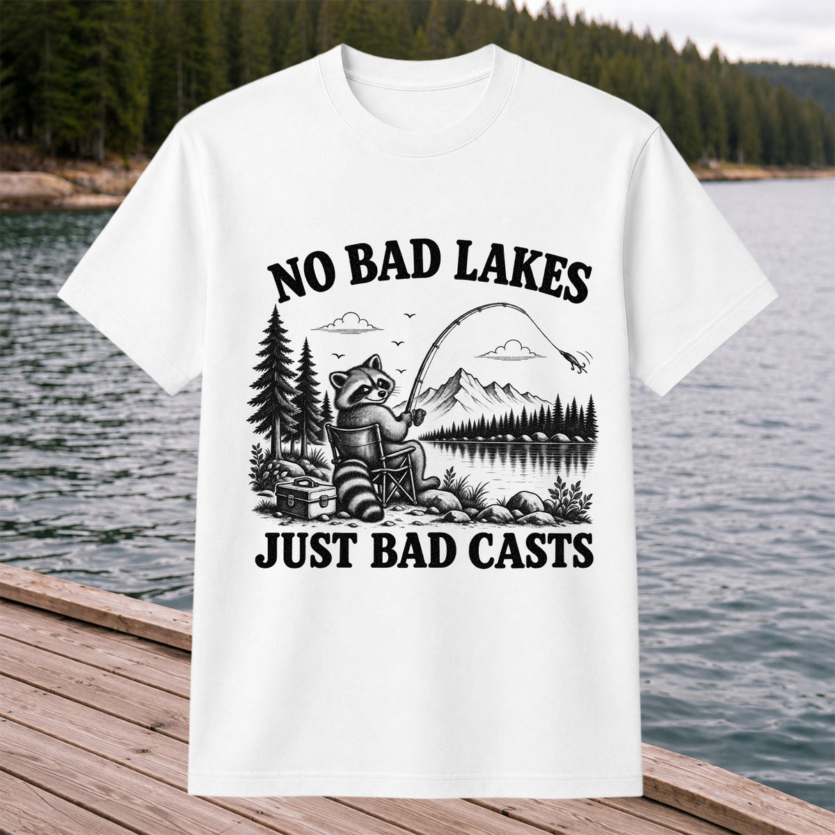 No Bad Lakes Just Bad Casts Raccoon Fishing T-Shirt